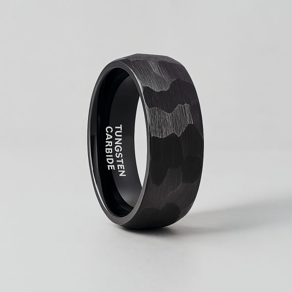 Customizable hammered tungsten men's wedding ring
