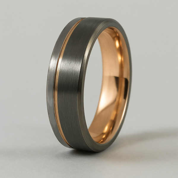 Bague personnalisee tungstene noir rainure alliance homme femme