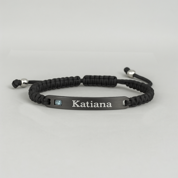 Bracelet personnalise couple nylon tresse zirconium plaque acier