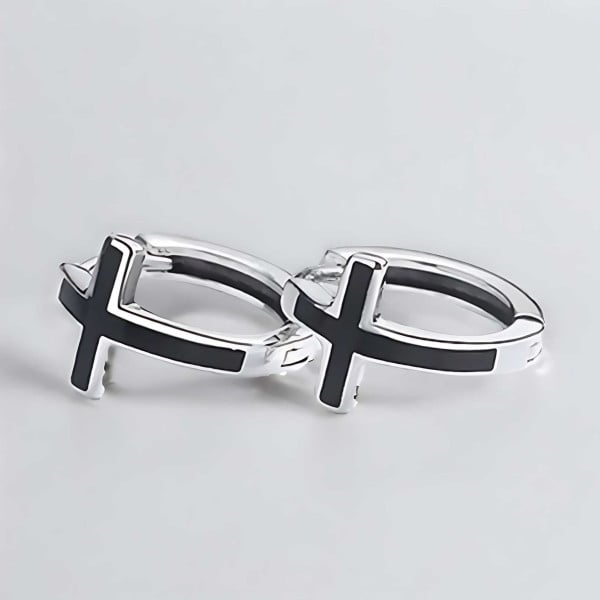 Boucles d'oreilles homme argent croix de malte resine noire