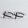 Men's Sterling Silver Black Cross Hoop Earrings - pair