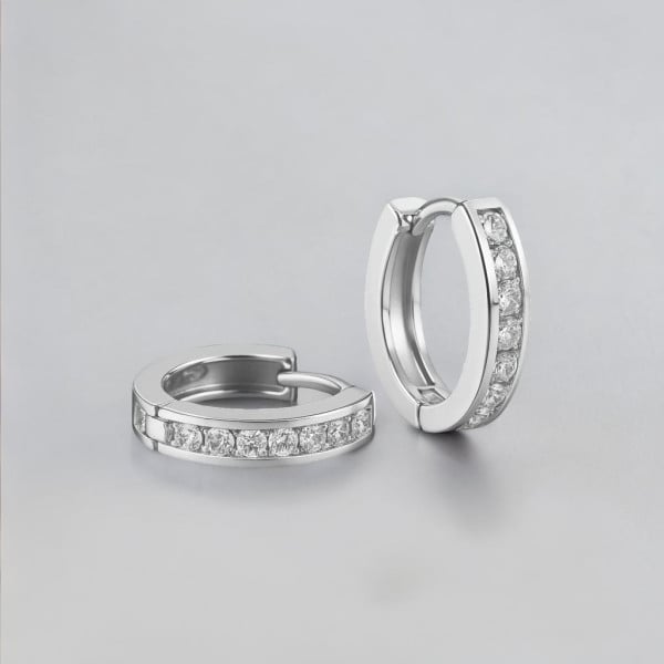 Boucles d'oreilles creoles Argent rhodie serti zirconium