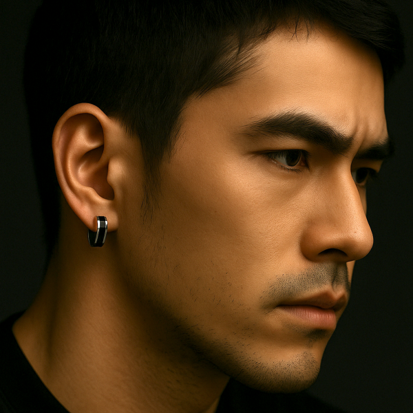 Boucles d'oreilles homme creoles argent onyx
