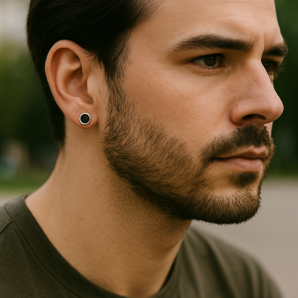 Greek silver stud earrings in black resin for men and women