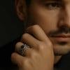 Bague argent chevaliere homme onyx noir motif celtique