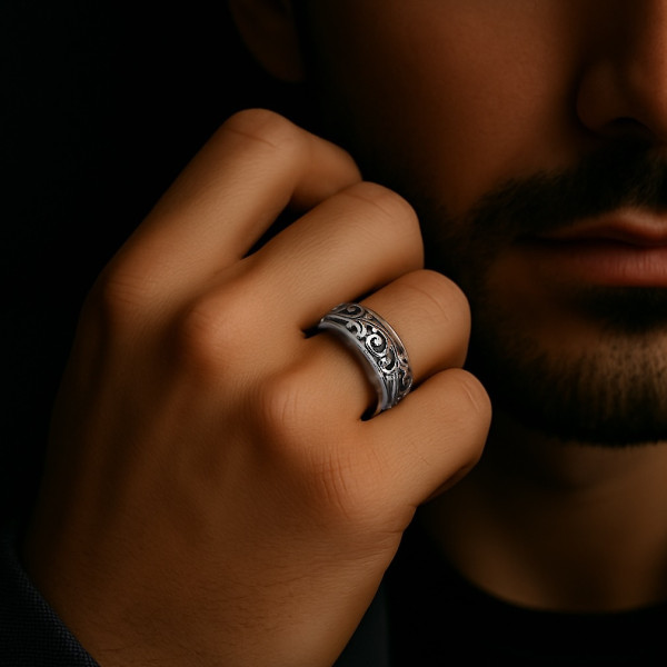 Bague Homme Argent 925 Massif Style Indien Noir – Neuf Avec étiquettes, Tendance Pas Cher