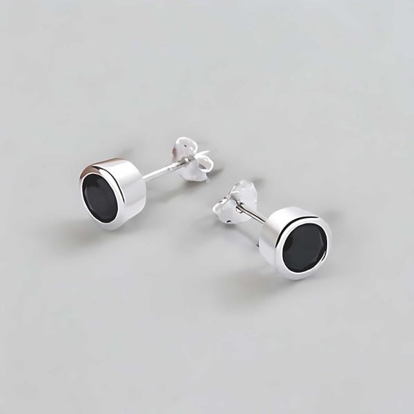 Boucles d'oreilles clous ronds argent homme femme zirconium noir