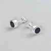 Boucles d'oreilles clous ronds argent homme femme zirconium noir