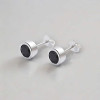 Boucles d'oreilles clous ronds argent homme femme zirconium noir