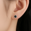 Boucles d'oreilles clous ronds argent homme femme zirconium noir