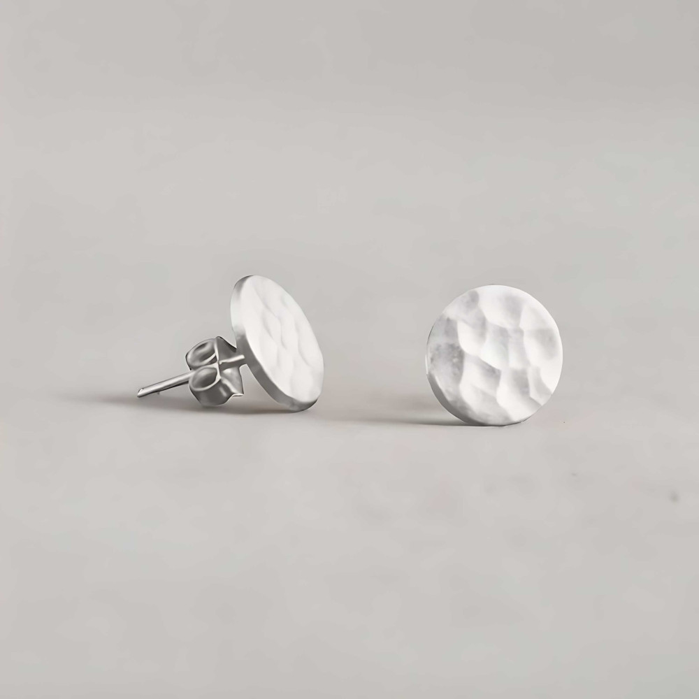 Sterling Silver round stud earrings with hammered finish