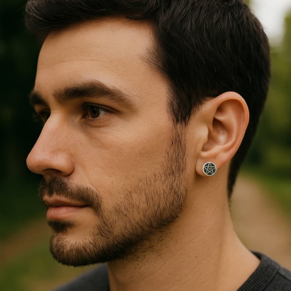 Boucles d'oreilles clous argent pentacles punk star homme femme
