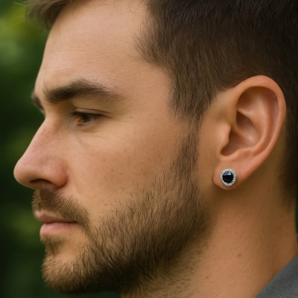 Noir Boucle d'oreille clou argent cristal