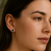 Sterling Silver Stud Earring Cubic Crystal Inlay