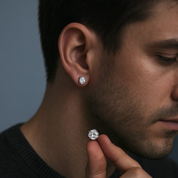 Boucles d'oreille clous homme argent zirconium - paire