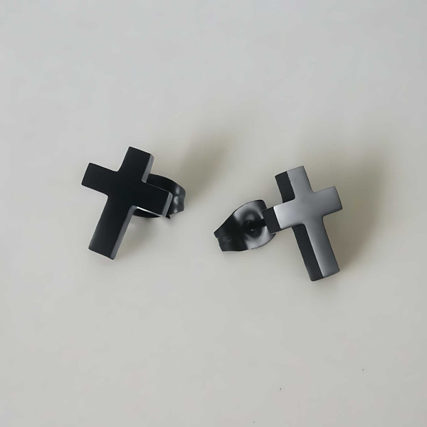 Orecchini A Cerchio A Croce In Acciaio Inox Spazzolato - Opachi, Unisex, Argento E Oro