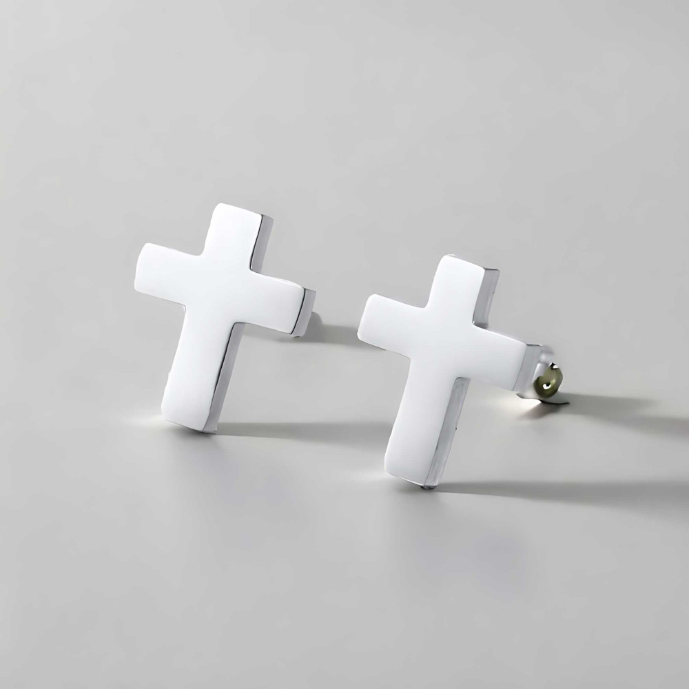 Boucles d'oreilles homme croix acier - paire