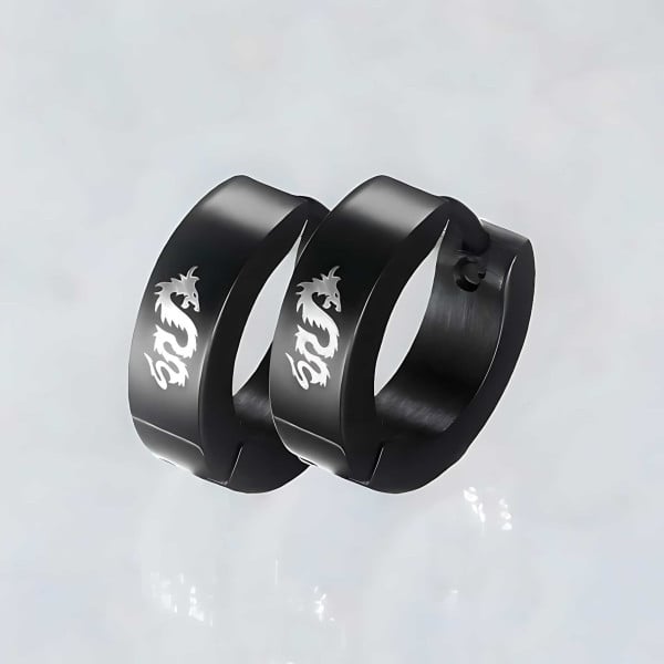 Boucles d'oreilles homme acier noir dragon