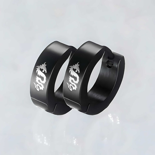Boucles d'oreilles homme acier noir dragon