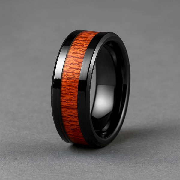 Bague Alliance Tungstène Incrustation Bois Personnalisable (Dupliqué)