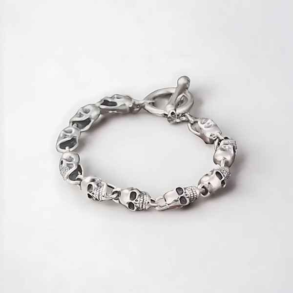 Pulsera hombre plata calavera con cierre marino
