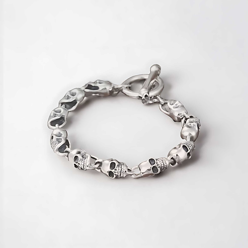 Pulsera hombre plata calavera con cierre marino
