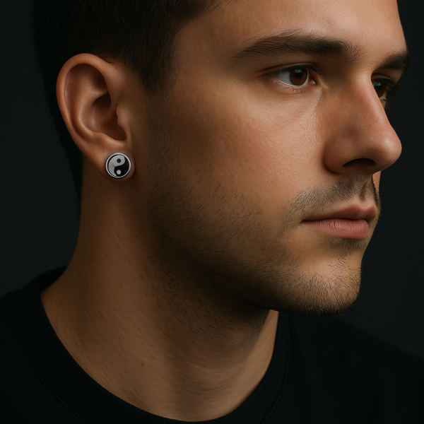 Yin-Yang-Ohrstecker für Herren aus Stahl