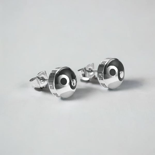 Men's yin yang steel stud earrings