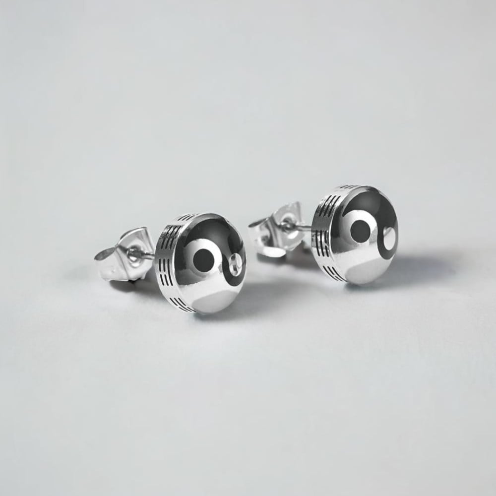 Heren stalen yin yang oorknopjes