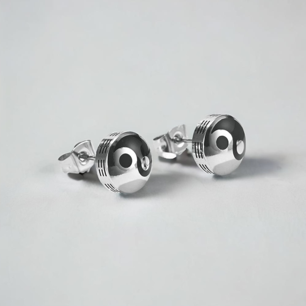 Men's yin yang steel stud earrings