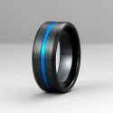 N Bague homme tungstene rainure central plaque bleu personnalisable