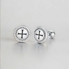 Men's black steel cross stud earrings