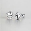 Boucles d'oreilles homme clous croix noire acier
