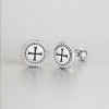 Boucles d'oreilles homme clous croix noire acier