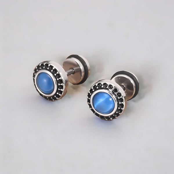 Boucles d'oreilles homme clous acier onyx bleu