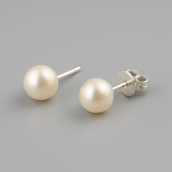 Boucles d'oreilles clous argent perles rondes eau douce minimaliste