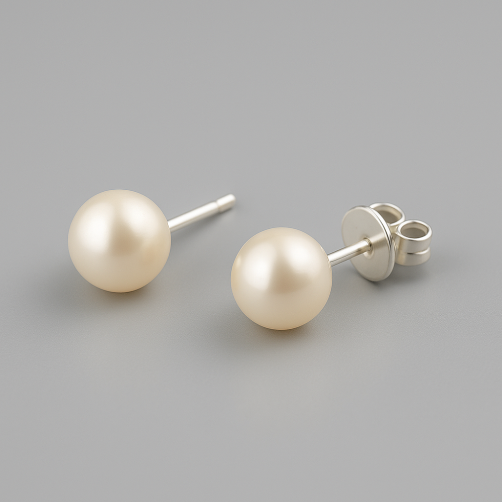Boucles d'oreilles clous argent perles rondes eau douce minimaliste