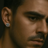 Men's black Maltese cross steel earrings
