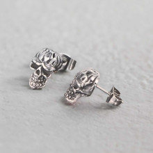Men's Stainless Steel Skull Stud Earrings - pair