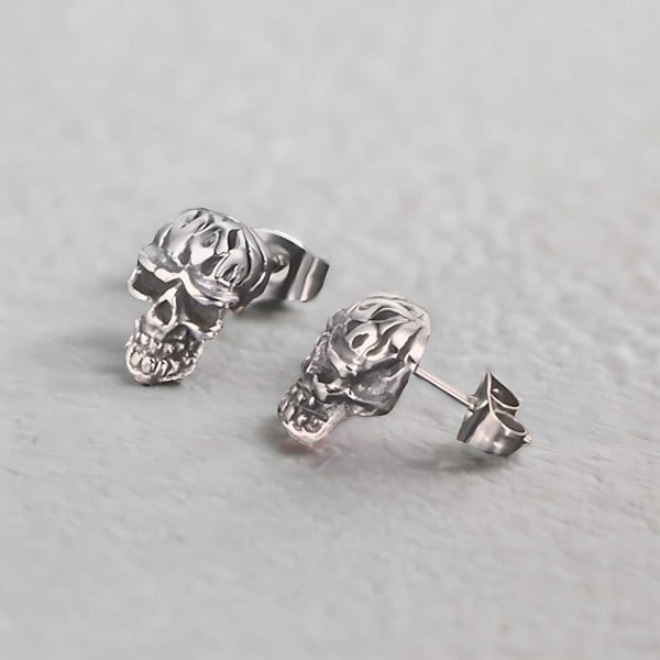 Men's Stainless Steel Skull Stud Earrings - pair