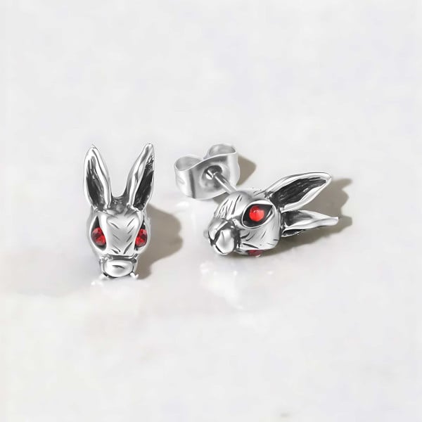 Men's rabbit head Stainless Steel Cubic Zirconia Inlay Stud Earrings