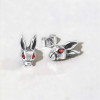Boucles d'oreilles homme tete de lapin clous acier zirconium