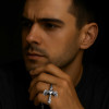 Colgante hombre cruz corazón alas ángel acero