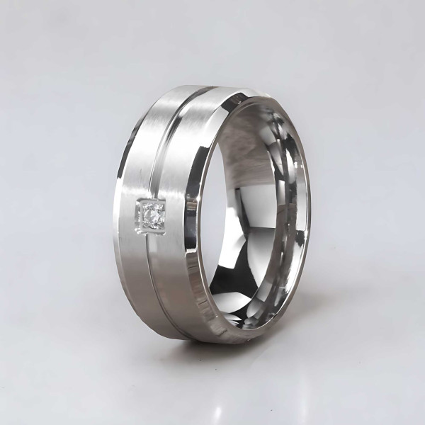 Personalized steel brush groove zirconium ring for men and women