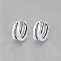 Men's Rhodium Cubes Sterling Silver Hoop Earrings