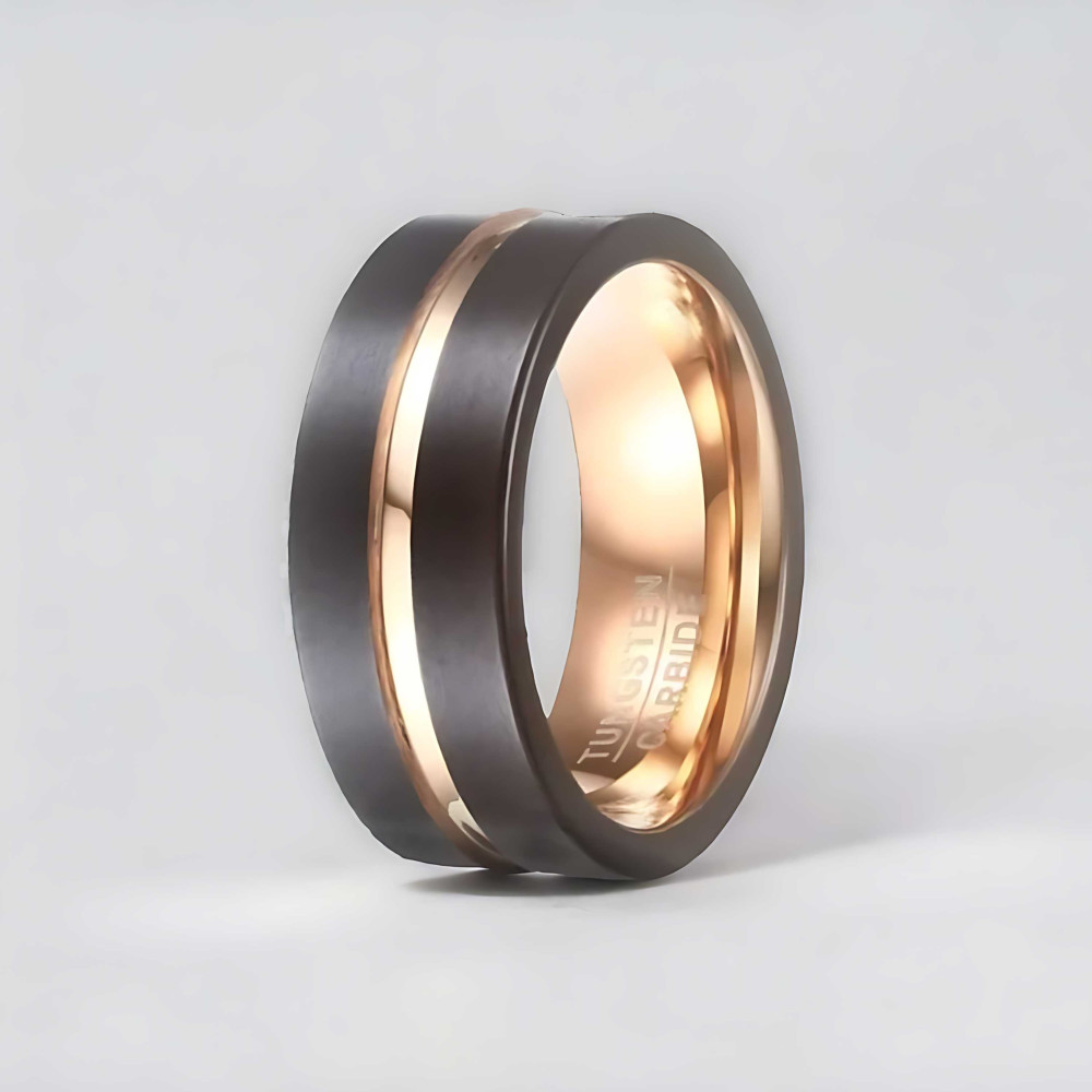 Personalized men's ring tungsten brush groove black gold plate