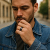 Bague personnalisee homme anneau tungstene ligne sable opale