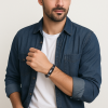 Bracelet personnalise cuir tresse homme gourmette acier