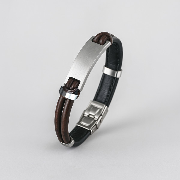 Bracelet personnalise cuir gourmette homme plaque acier