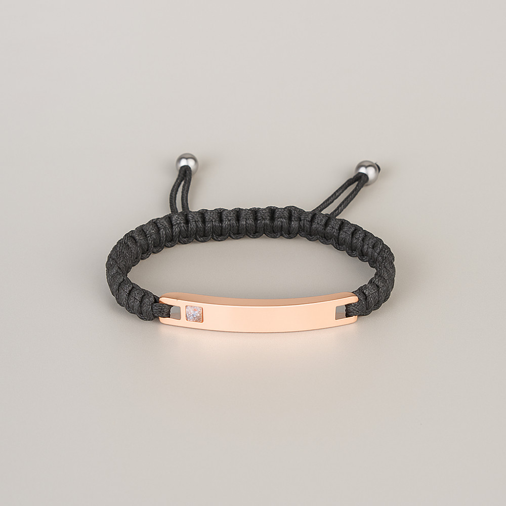Bracelet personnalise couple nylon tresse zirconium plaque acier